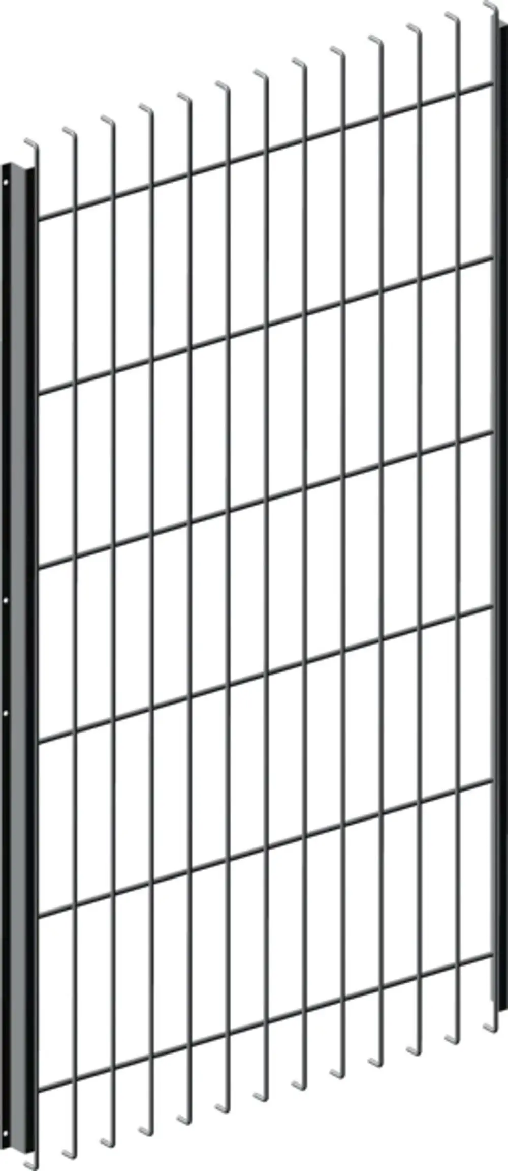 Schutzgitter für eine Wärmepumpe, bestehend aus vertikalen Metallstäben in einem Gitterdesign, montiert in einem stabilen Rahmen. Marke Wolf.